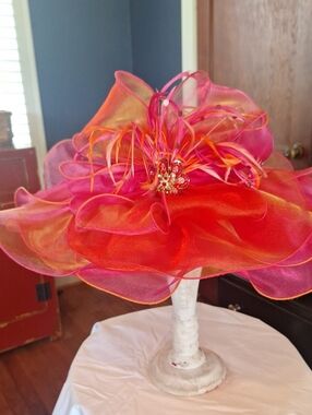 Whittall & Shon Vibrant Pink & Orange Organza Statement Hat